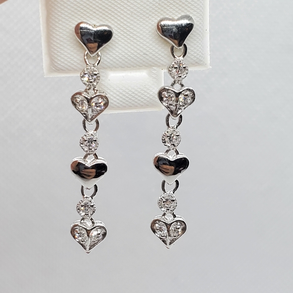Silver 925 Multiple Heart CZ Dangling Earrings - Picture 7 of 9